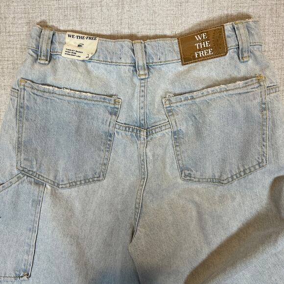 We the Free Tinsley Baggy High Rise Straight Leg Distresed Light Wash Size 28 - Picture 5 of 12